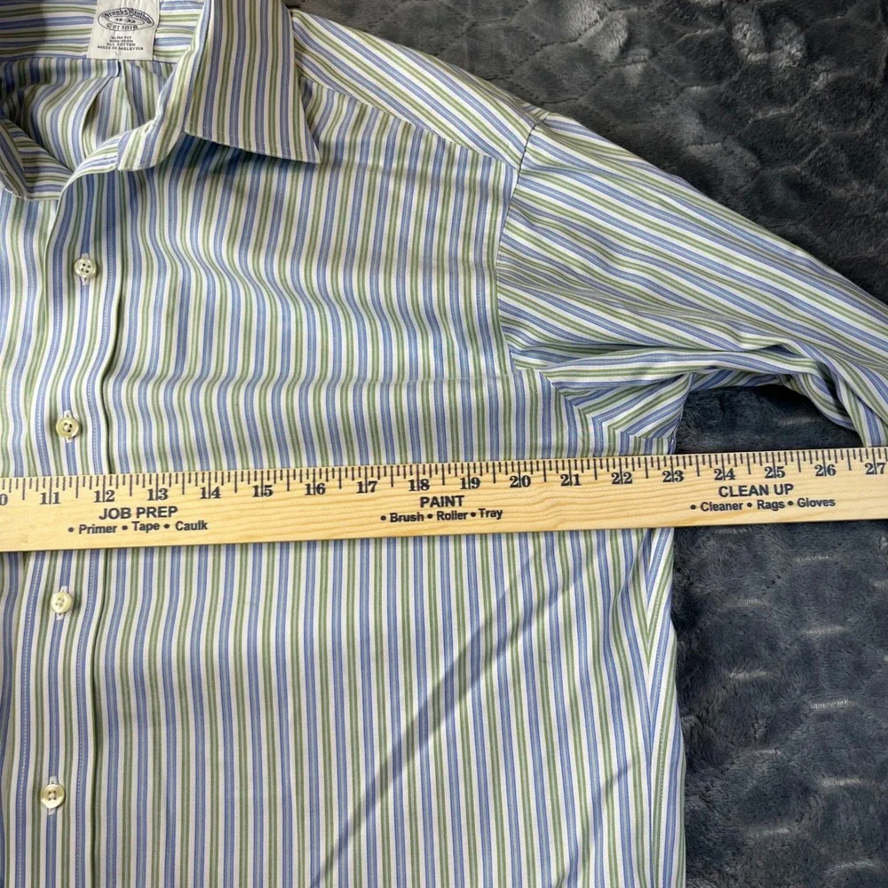 Brooks Brothers Button Down Men 16-33 Blue Green Striped Slim Fit Cotton - Picture 7 of 9